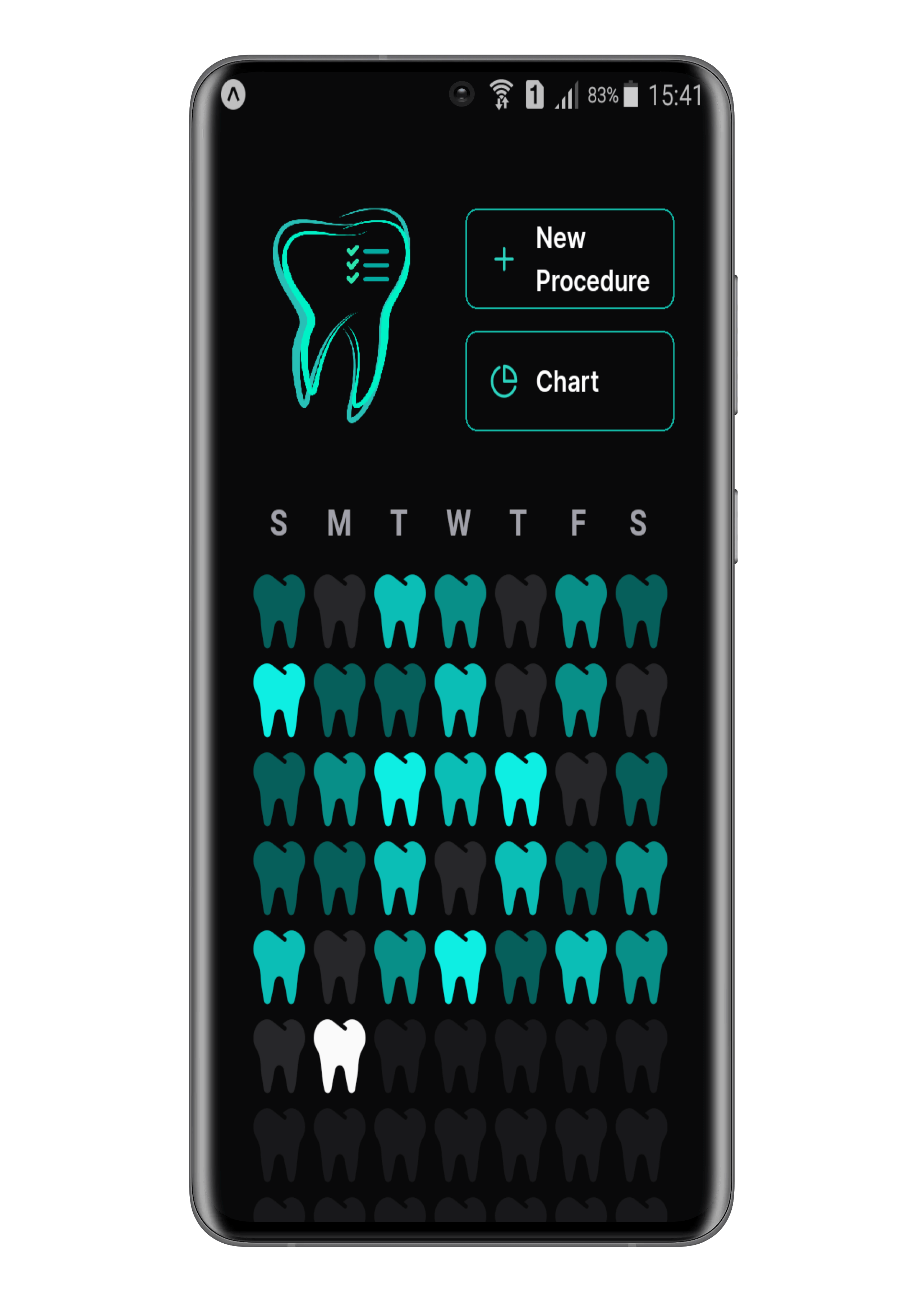 A mobile device showing screenshot of dental procs project