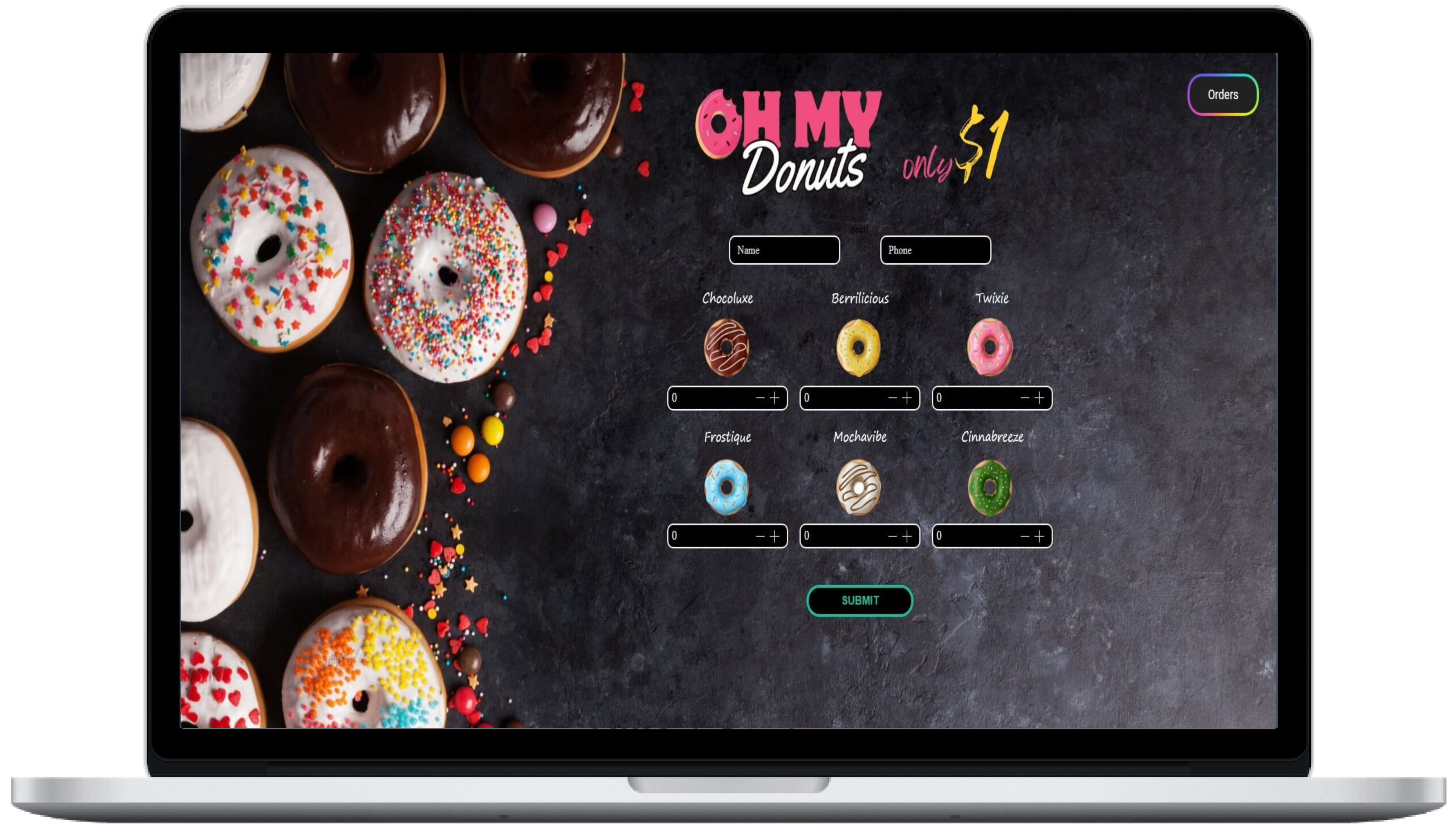 A device showing screenshot of oh my donuts project